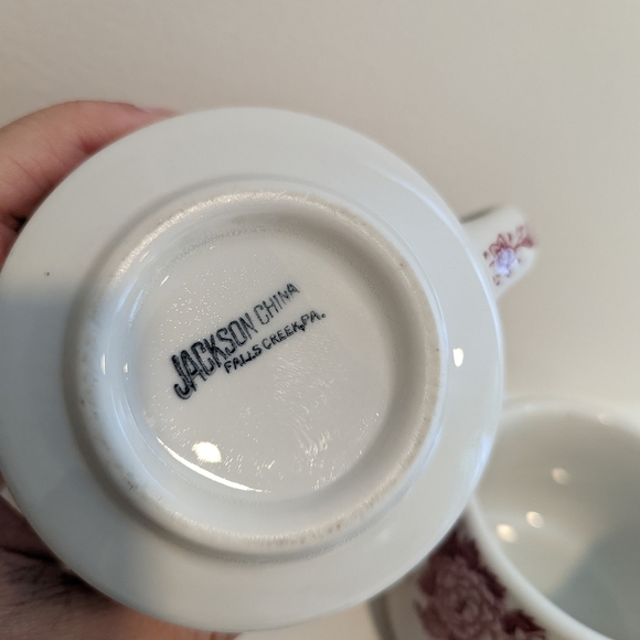 Set of Floral Burgandy and White Ceramic Mugs - Picture 2 of 7